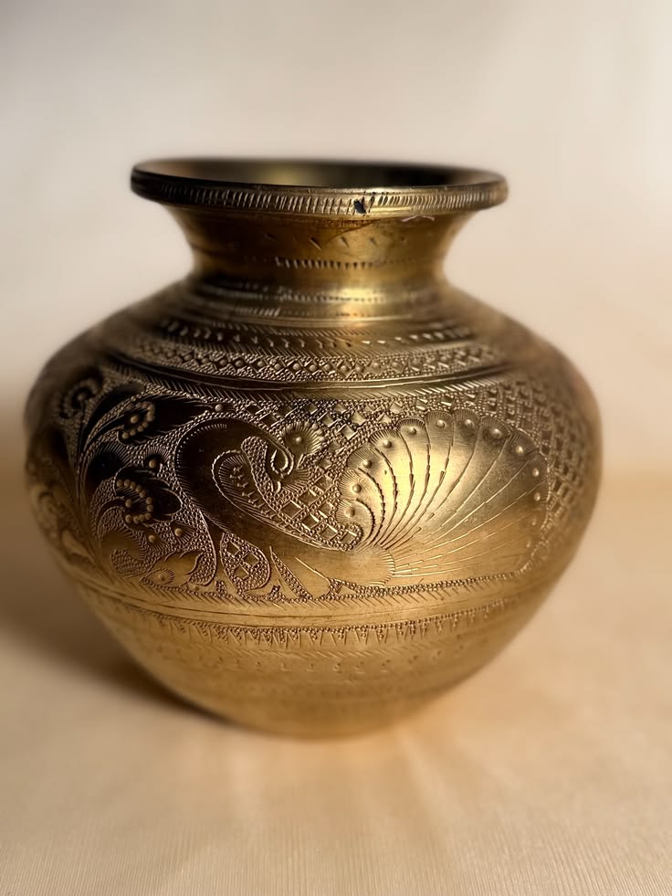 Hand-etched brass lota